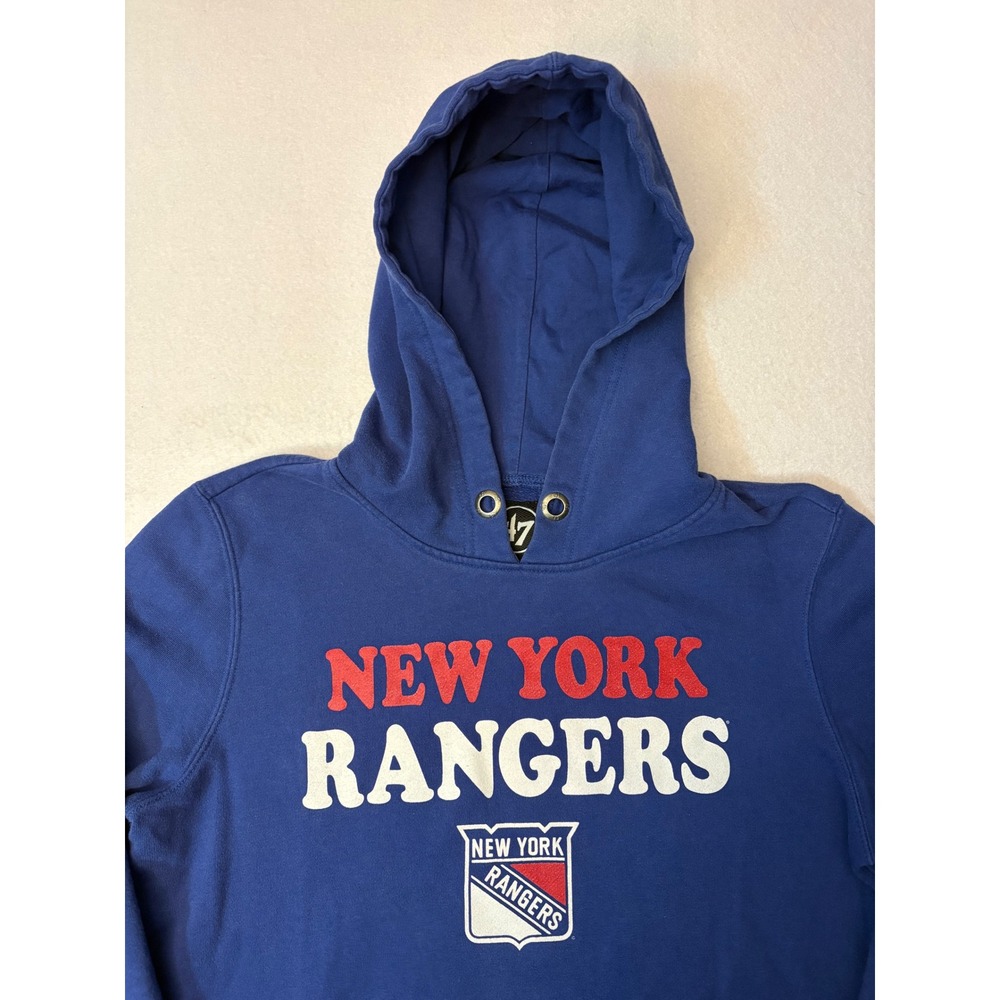 47 Brand New York Rangers NHL Hoodie Mens Blue Pullover Sweatshirt Logo - Picture 2 of 7